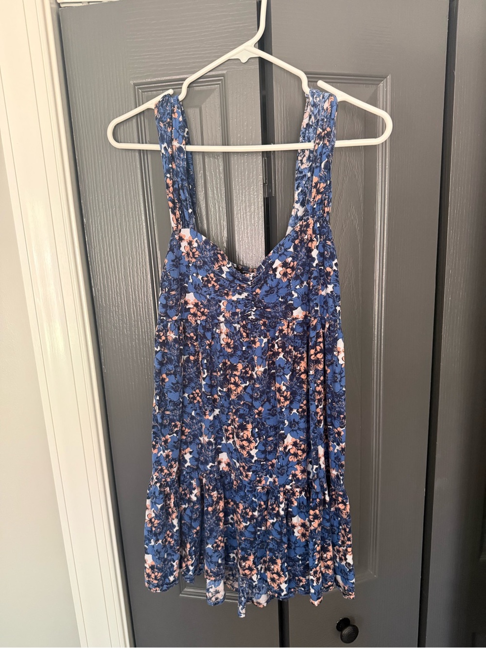 Anthropologie Blue and Pink Floral Mini Dress